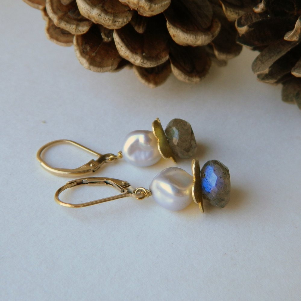 Labradorite and Pearl Drops with Gold