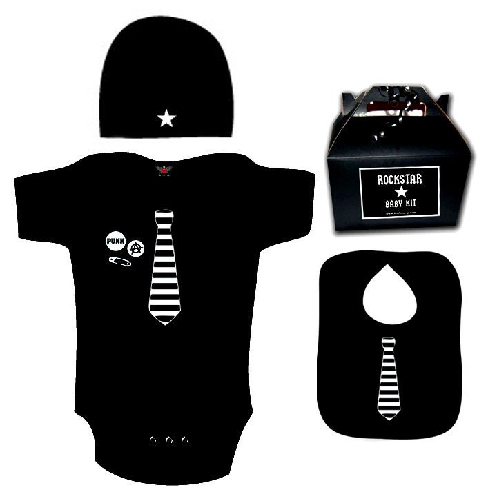 Baby Toddler Newborn Punk Rocker Neck Tie Onesie Tie bib Star Hat Gift Set