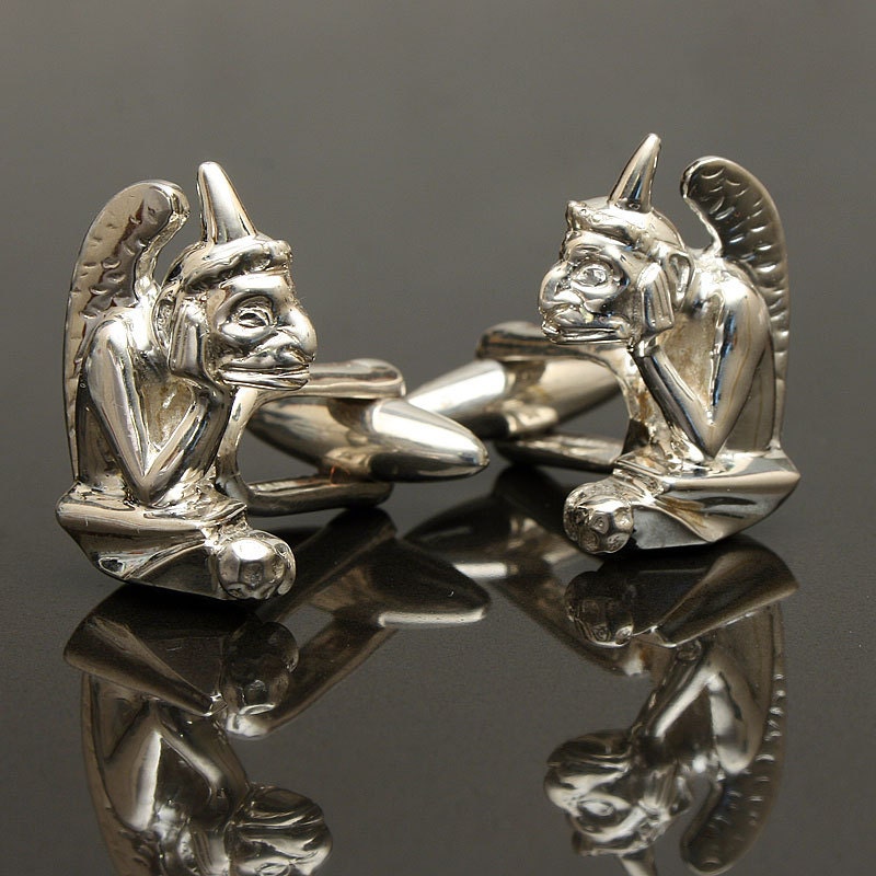 Gargoyle Cufflinks, Sterling Silver, handcrafted / NEW Collection