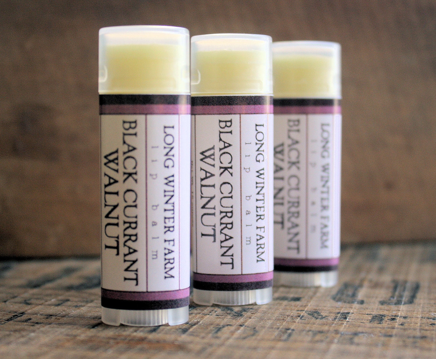 Black Currant Walnut Lip Balm - One Tube Beeswax Shea Cocoa Butter Jojoba