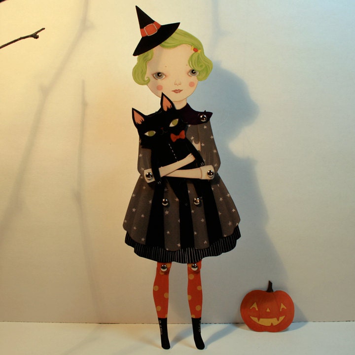 NEW Sour Apple Souffle - articulated witch paper doll set with 8 silver brads and instructions