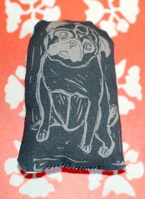 Tiny Pug Art Doll - Fiber Art - Olive - Black Pug