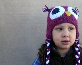 Owl Hat in Magenta - Woodland Bird, Winter Hat for Girls, Newborn Girls, Toddler Girls