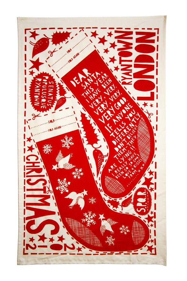 Dear Santa Screen Printed Teatowel/Stocking