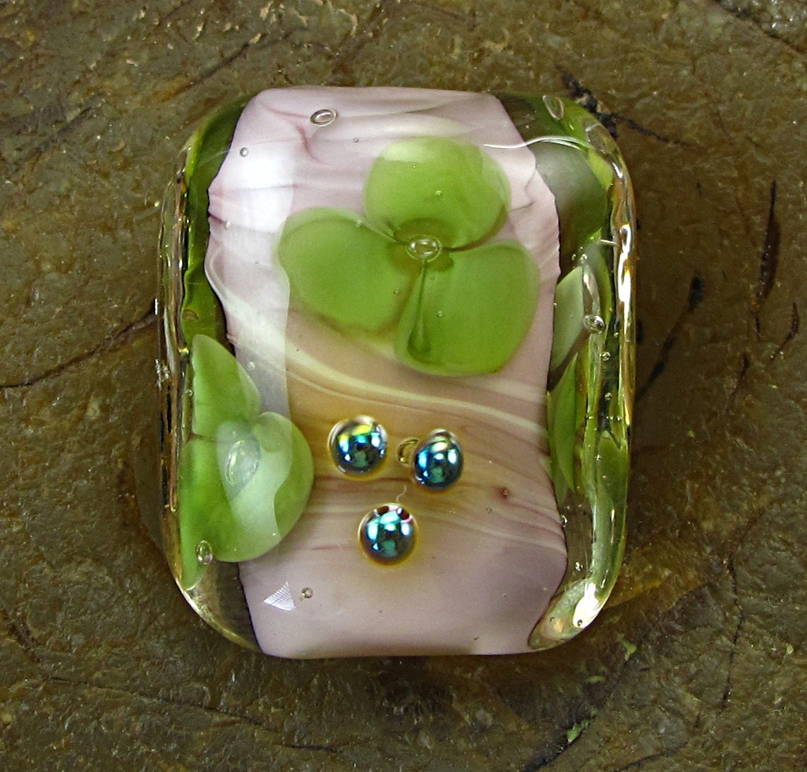 Handmade Lampwork Glass Floral Focal Bead -Green Flower- by Andrea Pirkey SRA