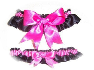 Gorgeous Black and Hot Pink Keepsake and Toss Garter Set BB
