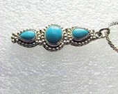 Sleeping Beauty Turquoise Sterling Silver 3 Stone Pendant
