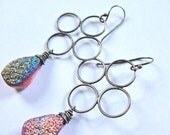 Oxidized Sterling Silver Clover Earrings Druzy Drop