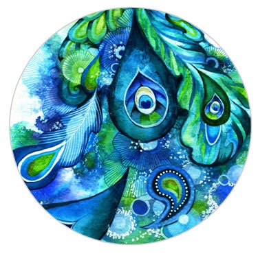 Peacock Feather Pocket Mirror - Abstract Watercolor Fantasy Painting - Nature Inspired Bird Art