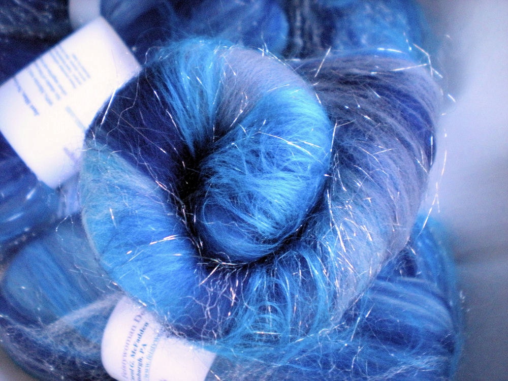Spinning batts: 1.8 oz, Just Blue No Green. Merino wool, angelina, firestar, bamboo blend