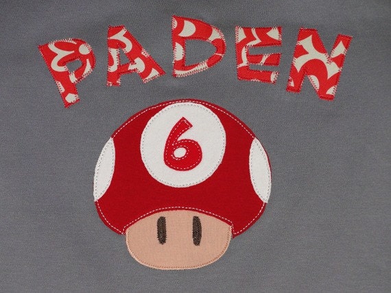Personalized Mario Character with Age on Gray Top