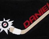 Personalized Large Black Velour Beach Towel with Hockey Applique