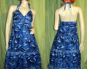 Whale Song Hippie Patchwork Sun Dress - Maxi - Twirly Festival Boho Gypsy Dolphin Dress - One of a Kind - S/M