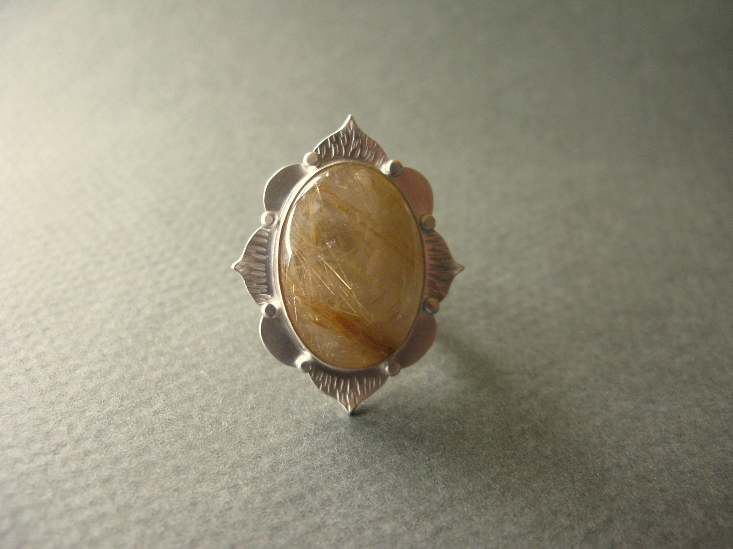 Order of the Golden Rose - sterling silver ring with oval rutilated quartz, size 7.5