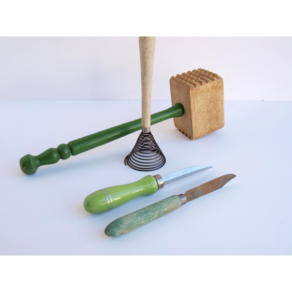Melange of Vintage Kitchen Tools - Green