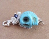 Blue Stone Skull Add On, dia de los muartos, Pearl, Cystal and Sterling Silver