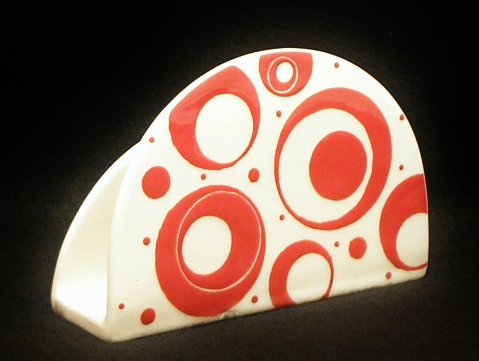 Napking Holder. Red Circle Napkin Holder. Red. Circles. Swirls. Dots. Handmade by Sara Hunter Designs