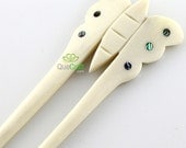 BUTTERFLY Organic Bone & Abalone Hairpin Handmade