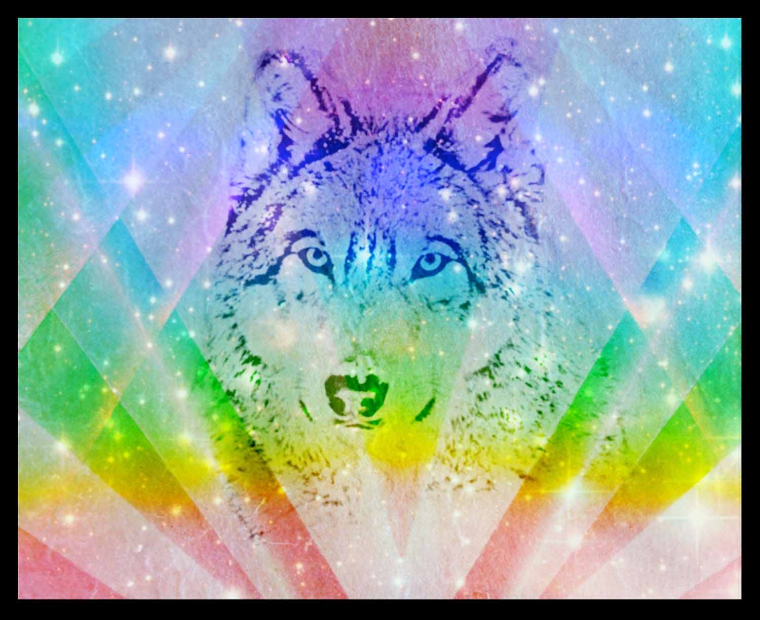 Mature Religion Rainbow Star Wolf Metaphysical Fantasy Giclée Printed Art Sew on 13 x 10in Twill Back Patch Free S/h MBG