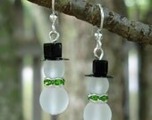 Let It Snowman Earrings Peridot Green Scarf Silver Plated Ear Wires