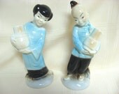 Royal Copley Asian Oriental Chinese Man Woman Holding Ginger Jar Brown Turquoise