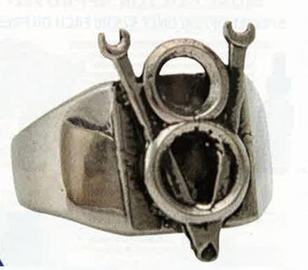 Wrench V8 Emblem Ring in Sterling Silver
