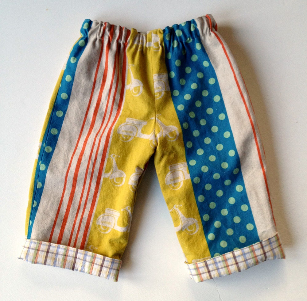 Reversible pants in cotton, sizes 6m-12m, 12m-18m, 18-24m, 3T