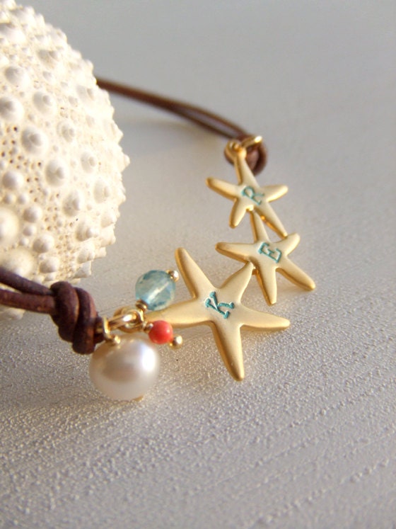 Starfish Jewelry Bracelet, Beach Jewelry, 16K Gold Plate Starfish, Personalized Family Bracelet, Friendship Gift, Family, Gift for Her