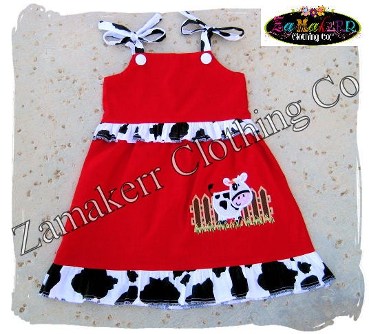 First Birthday Farm Dress Cute Girl Cow Aline Jumper Ruffle Dress 3 6 9 12 18 24 month size 2T 2 3T 3 4T 4 5T 5 6 7 8