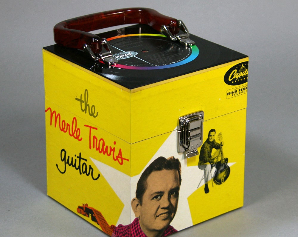 CD Case or Keepsake Box Handmade from Recycled Record - The Merle Travis Guitar