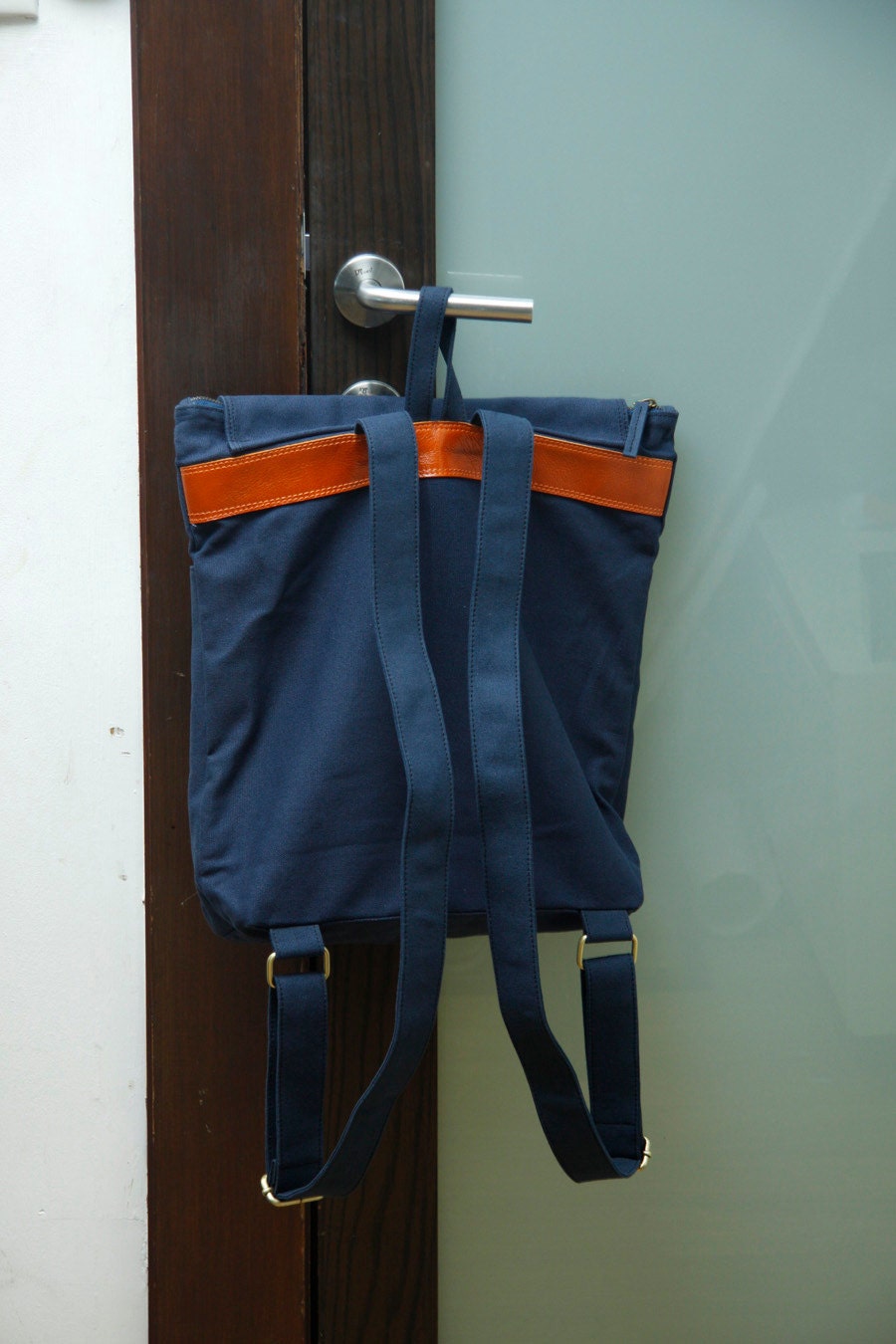 Handmade backpack Masculine collection navy blue color (laptop bag)