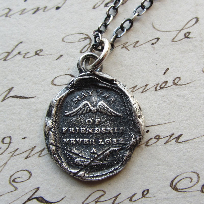 friendship wax seal necklace - antique wax seal jewelry in eco friendly fine silver best friend necklace