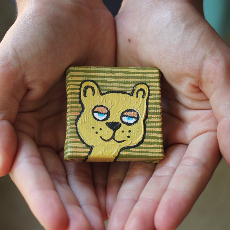 Itty Bitty Yellow Drunk Cat Painting