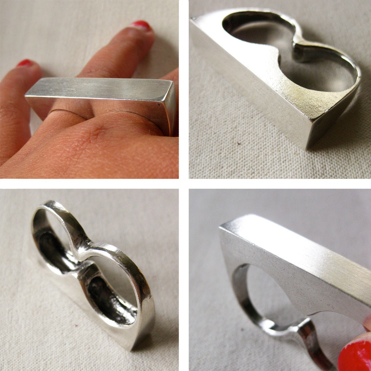 Rectangle Bar Hefty Two Finger Ring in Sterling SIlver - minimalist unisex jewelry