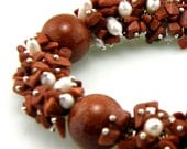 Goldstone and Pearl Cluster Beaded Bracelet