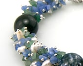 Denim Gemstone Cluster Beaded Bracelet
