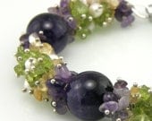 Purple and Green Gemstone Cluster Beaded Bracelet