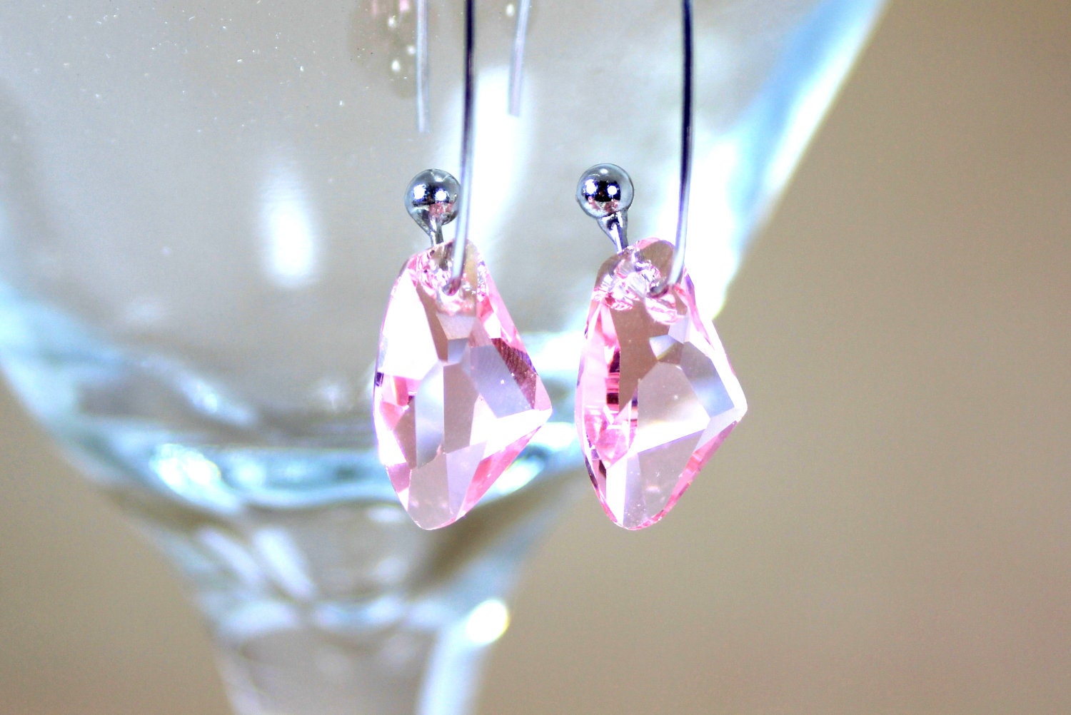 Pink Crystal Dangle Earrings Bridal Party Earrings Galactic Light Rose