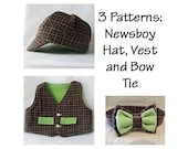 Hat, Vest, Bow Tie Sewing Pattern Bundle.  3 Patterns.
