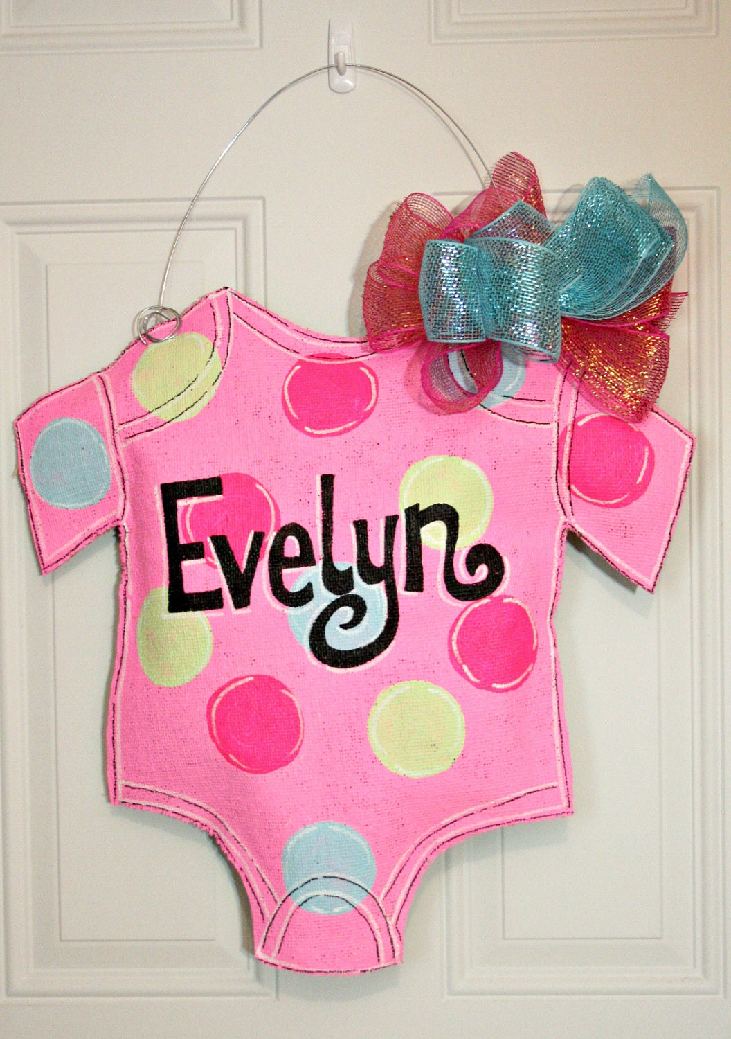 Baby Onesie Shower Nursery Burlap Door Hanger Decoration HUGE 2 ft  - Personalized