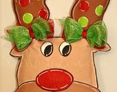 Rudolph Red Nosed Reindeer Christmas Burlap Door Hanger Decoration Santa Claus