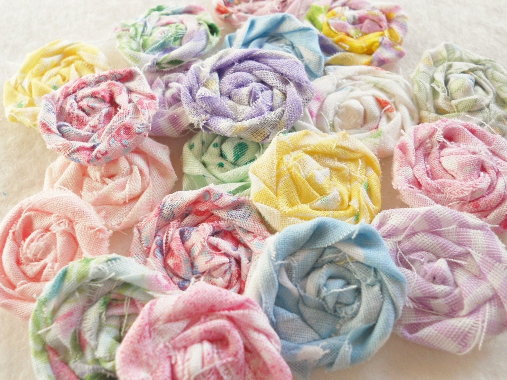 Pastel Rolled Roses Candy Applique Fabric Flowers  Hairclip Pinwheel Lollipop Bobby Pin Rosette 1" Scrapbook Handmade Wholesale 20