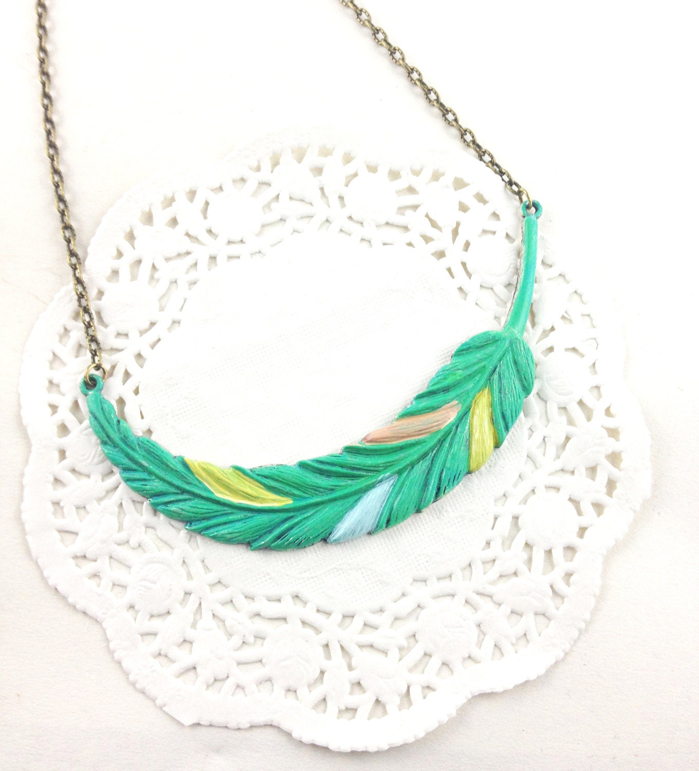 Necklace - Vintage Geometric Patina Feather Charm