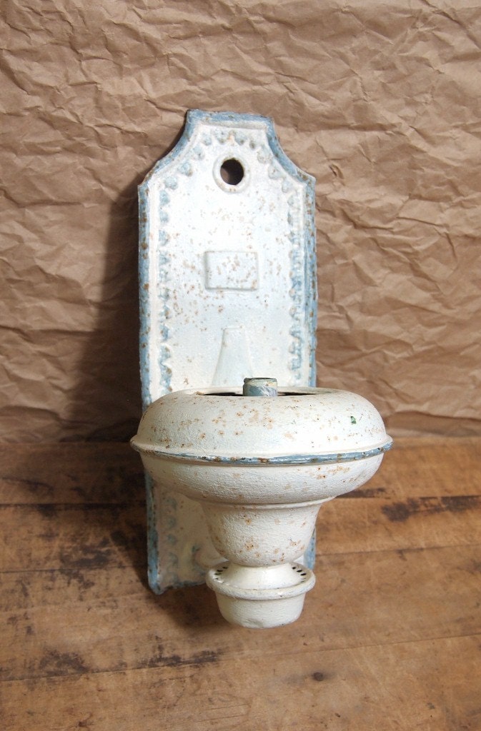 Reduced  Vintage metal ceiling tin sconce white blue shabby