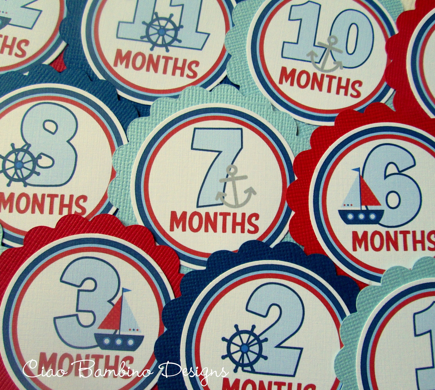 The Original - Anchors Away - Sailboat Baby's 1st Year Tags