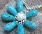 Jewelry for Teens, Teen Necklace, Chunky Turquoise Necklace, Flower Necklaces, Hippie Jewelry - Bohemian, Natural, HUGE Turquoise Pendant