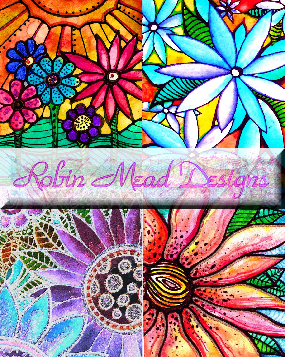 Download Printable Inspiration colorful flowers digital background hand designed papers by me, printables, digital and handpainted designs