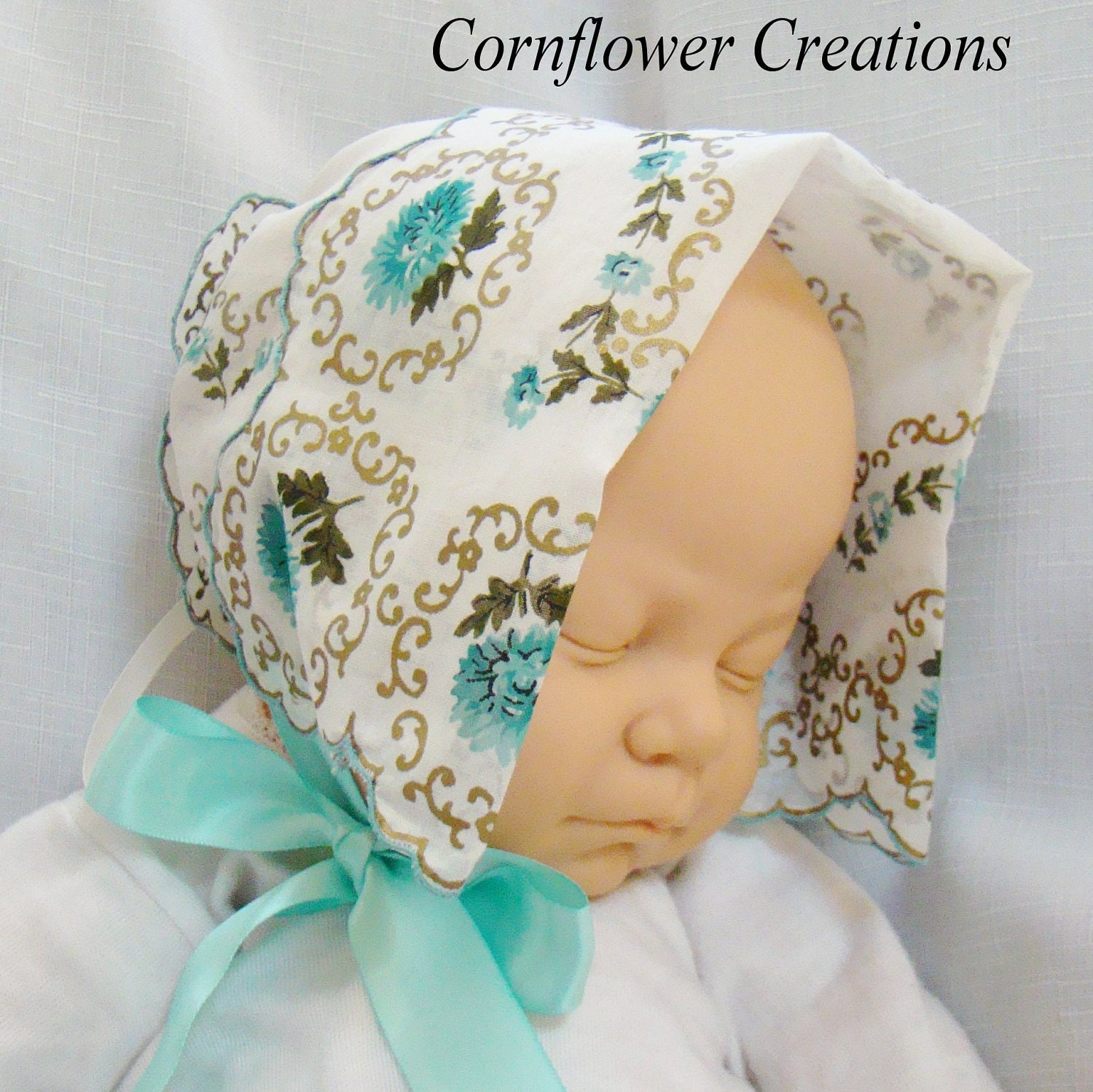 Vintage Handkerchief Bonnet for Baby - Cornflower Blues