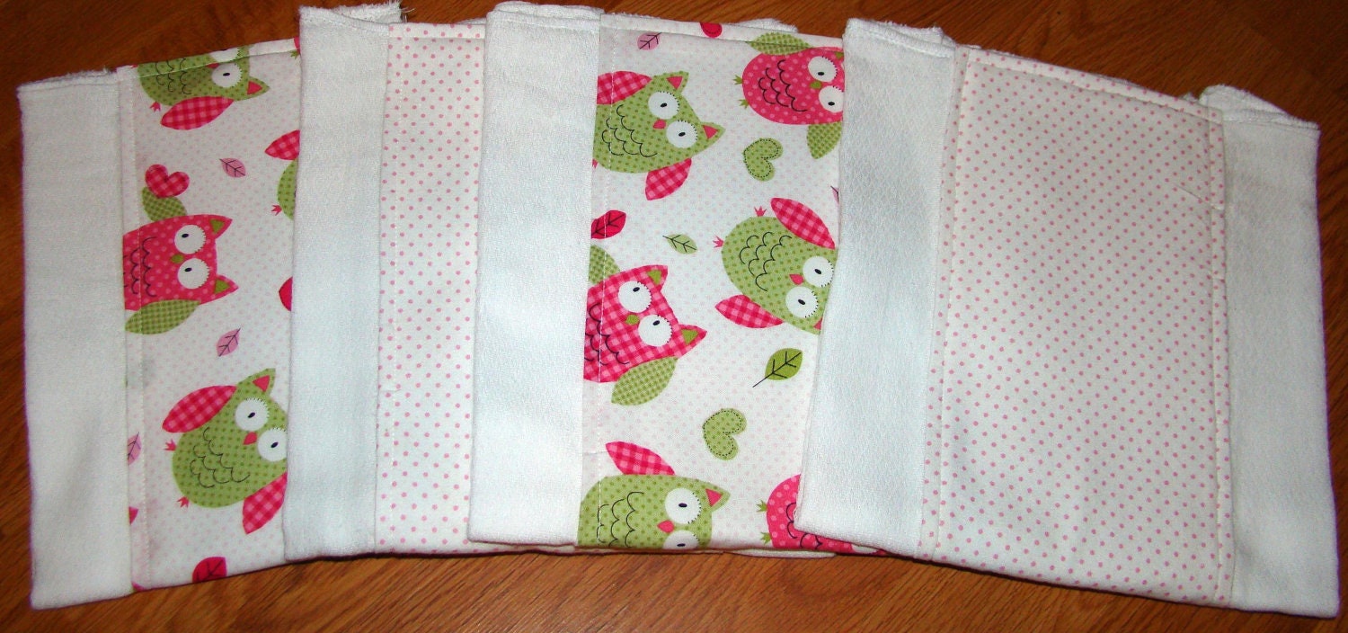 Owls Hearts and Polka Dots Burp Cloth/Diaper Set  of 4