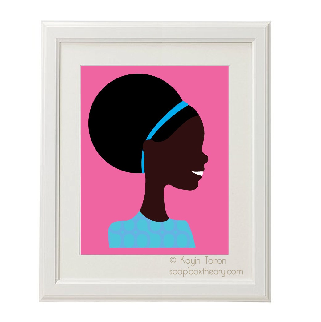 Girl in aqua blue with afro - Customized Children's art & decor